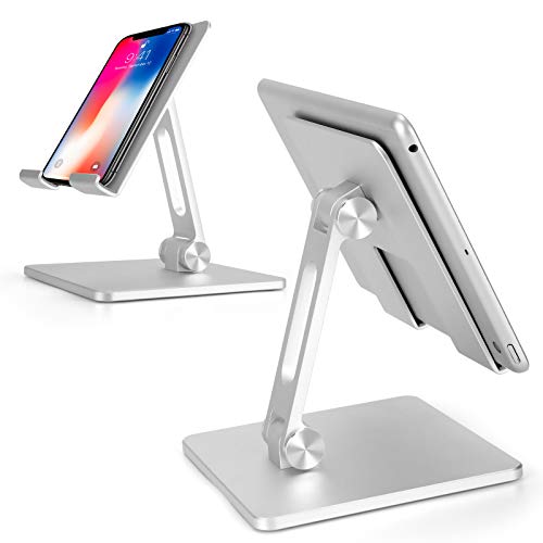 Soporte Plegable de Aluminio para Tableta,Soporte Ajustable de Doble Altura y ángulo para Tableta/iPad/Teléfono Celular de 4"-15.6" (Plata)