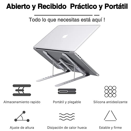 Soporte Portatil Mesa,Soporte Ordenador Portátil Plegable Ventilado con 6 Ángulos Ajustable Elevador Portatil Laptop Stand Compatible con MacBook Lenovo HP PC 10-15.6 (Negro)