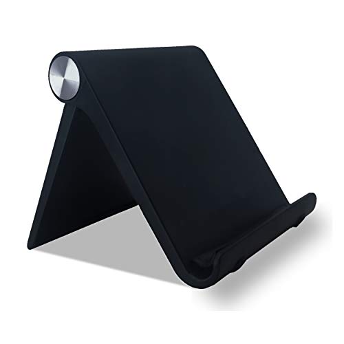 Soporte Universal Reforzado Ajustable para Móvil Lector Libros Electrónico Tablet 4”-10.4” Multiángulo 0-100 Grados Diseño de Mesa Compatible con Apple (iPhone-iPad) Samsung Huawei Xiaomi (Negro)