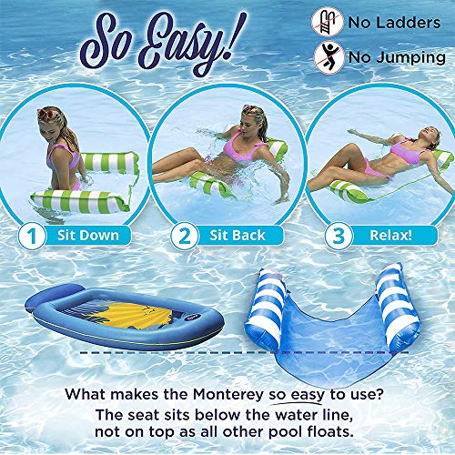 sopplea Hamaca Flotante, Hamaca de Agua 4 en 1 Piscina Tumbona Hamaca Inflable de Agua Flotante colchoneta Piscina Tumbona Flotante Hamaca Flotante para Adultos Cama Flotante de Agua (Azul)