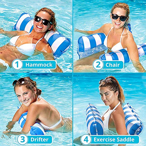 sopplea Hamaca Flotante, Hamaca de Agua 4 en 1 Piscina Tumbona Hamaca Inflable de Agua Flotante colchoneta Piscina Tumbona Flotante Hamaca Flotante para Adultos Cama Flotante de Agua (Azul)