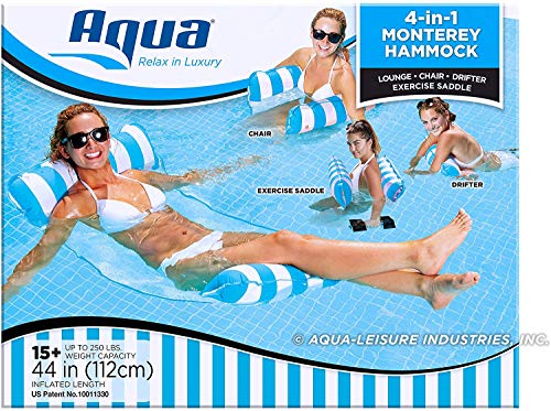 sopplea Hamaca Flotante, Hamaca de Agua 4 en 1 Piscina Tumbona Hamaca Inflable de Agua Flotante colchoneta Piscina Tumbona Flotante Hamaca Flotante para Adultos Cama Flotante de Agua (Azul)