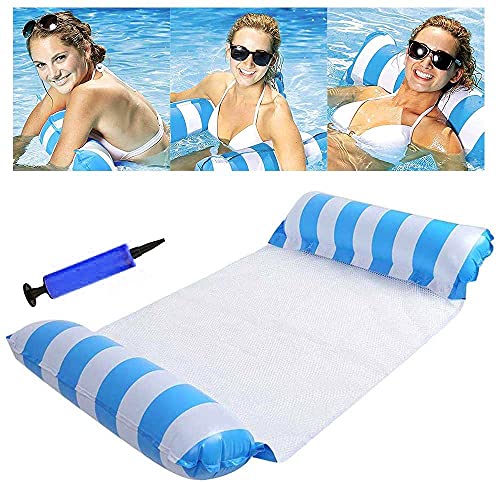 sopplea Hamaca Flotante, Hamaca de Agua 4 en 1 Piscina Tumbona Hamaca Inflable de Agua Flotante colchoneta Piscina Tumbona Flotante Hamaca Flotante para Adultos Cama Flotante de Agua (Azul)