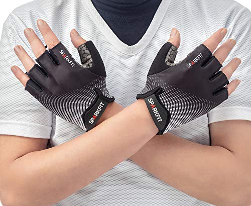 SPARKFIT Guantes de Ciclismo Cortos para Bicicletas de Carretera y Montaña, Guantes para Bicis MTB con Palma Antideslizante Amortiguadora, Lycra Ligera Que Absorbe la Humedad, Compresión Ajustada