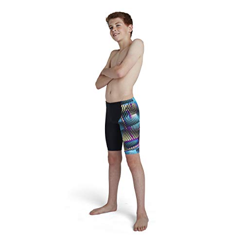 Speedo Digital Jammers con Corte en V, Niños, Multicolor (Noir/Blue Jewel/Surge Yellow), 34 (15-16 Años)