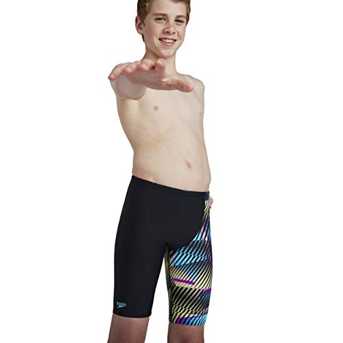 Speedo Digital Jammers con Corte en V, Niños, Multicolor (Noir/Blue Jewel/Surge Yellow), 34 (15-16 Años)