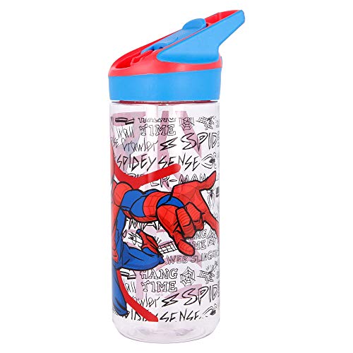 Spiderman | Botella de Tritan Reutilizable para Niños | Cantimplora Reusable con Sistema Antigoteo y Pajita de Silicona - Facil Apertura con botón - Sin BPA - Capacidad: 620 ml