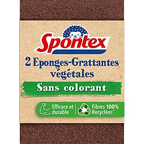 SPONTEX – Esponja raspadora vegetal – 2 esponjas sin colorantes – Parte raspadora de fibras 100% recicladas – Eficaz y duradera