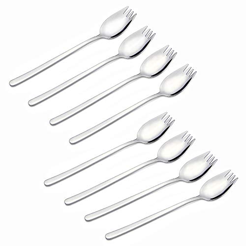 Sporks, 8 paquete Sporks de Acero Inoxidable 18/10, Cuchara de Ensalada de 7.4 Pulgadas, Tenedores de Pasta de Arroz Frito Para Postre, Juego de Cubiertos para Acampar en Casa o Viajar