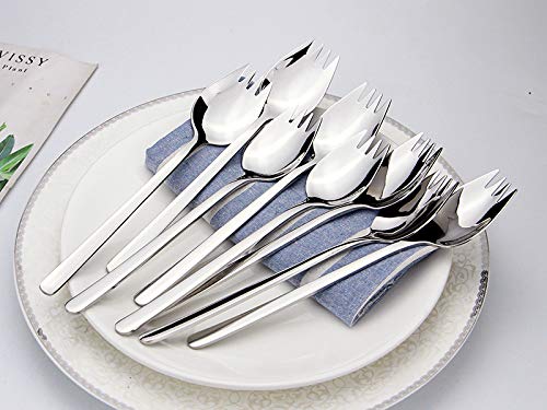 Sporks, 8 paquete Sporks de Acero Inoxidable 18/10, Cuchara de Ensalada de 7.4 Pulgadas, Tenedores de Pasta de Arroz Frito Para Postre, Juego de Cubiertos para Acampar en Casa o Viajar