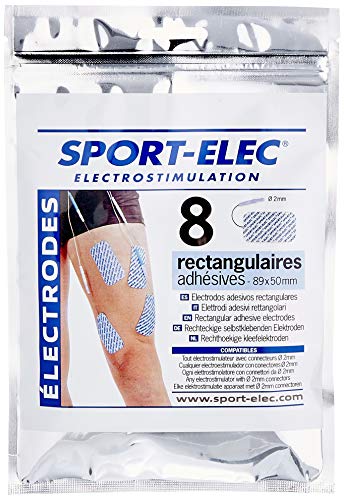 Sport-Elec - Electrodos rectangulares (8 Unidades, 89 x 50 mm), Color Azul y Blanco