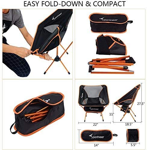 Sportneer Silla de Camping, portátil, Ligera, Plegable, hasta 150 kg, para mochileros, Senderismo, picnics, Peces, 2 Pack