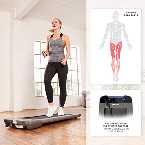 SportPlus cinta para caminar, velocidad hasta 6km/h, no se puede correr, motor silencioso, ideal para casa, la oficina o como standing desk, plana y fácil de guardar, SP-TM-1006