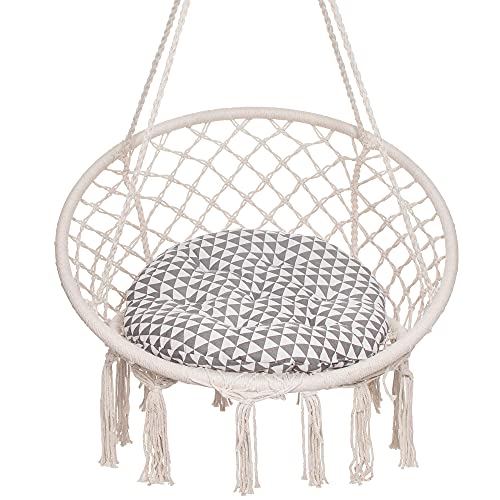 SPRINGOS Hamaca colgante con cojín, columpio con cuerda, en diseño de macramé, para interior y exterior (crema)