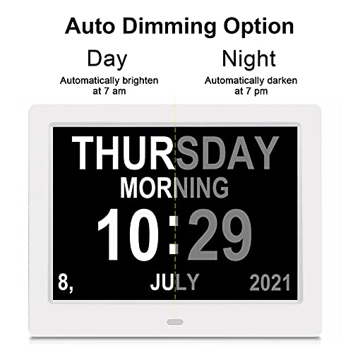 SSA Despertador digital de 8 pulgadas, reloj de día para demencia, legibilidad débil, personas mayores, personas con poca visión y alzheimer, reloj digital, calendario para personas mayores.