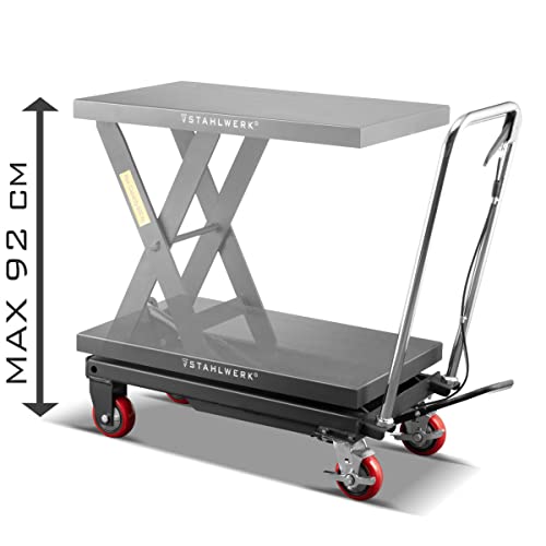 STAHLWERK Plataforma elevadora hidráulica robusta mesa elevadora para taller y almacén, soporta hasta 500 kg, altura de trabajo 900 mm