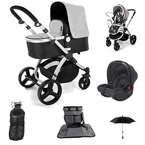 Star Ibaby Neo 3 - Cochecito de Bebé, modelo con silla homologada hasta 22 kg - Incluye Saco , Bolso cambiador y Sombrilla, Color Gris/Negro