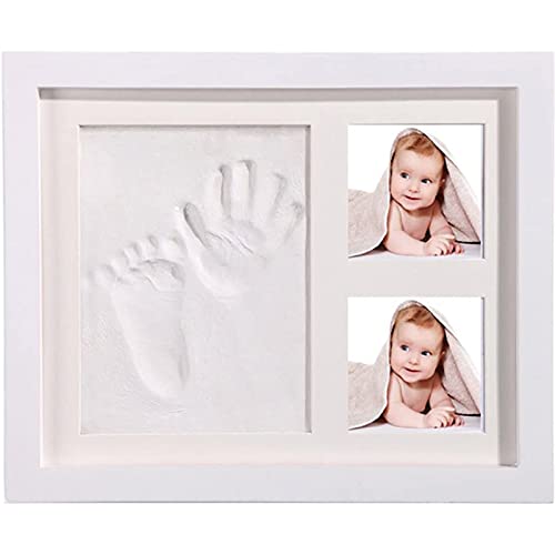 StillCool DIY Bebé Handprint y Marco de Huella Inkpad de Fotos Regalos Babyparty Seguros y Elegante Blanco de Madera Sólida para Recién Nacidos/Bebé Regalo