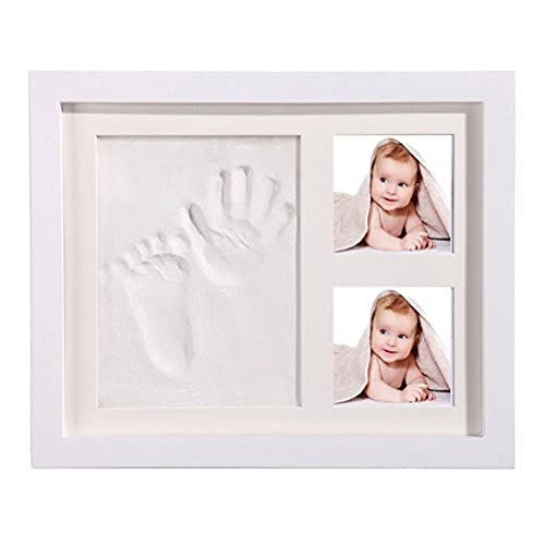 StillCool DIY Bebé Handprint y Marco de Huella Inkpad de Fotos Regalos Babyparty Seguros y Elegante Blanco de Madera Sólida para Recién Nacidos/Bebé Regalo