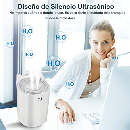 StillCool Humidificador de Silencioso para Bebes, 3L 20 Horas Difusor de Aromas Ultrasónico Auto-Apagado con Luz Colorida, 2 Boquillas y 3 Modos para Dormitorio Oficina y Coche - Blanco