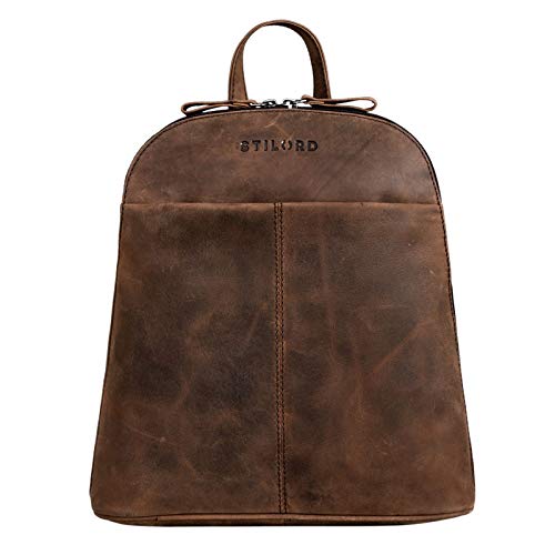 STILORD 'Olivia' Mochila Cuero Mujeres Daypack City-Mocila pequeño Bolsa de Hombro para Diario Salir o Trabajo de Auténtica Piel, Color:Sepia - marrón