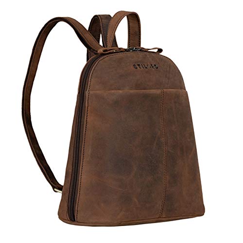 STILORD 'Olivia' Mochila Cuero Mujeres Daypack City-Mocila pequeño Bolsa de Hombro para Diario Salir o Trabajo de Auténtica Piel, Color:Sepia - marrón