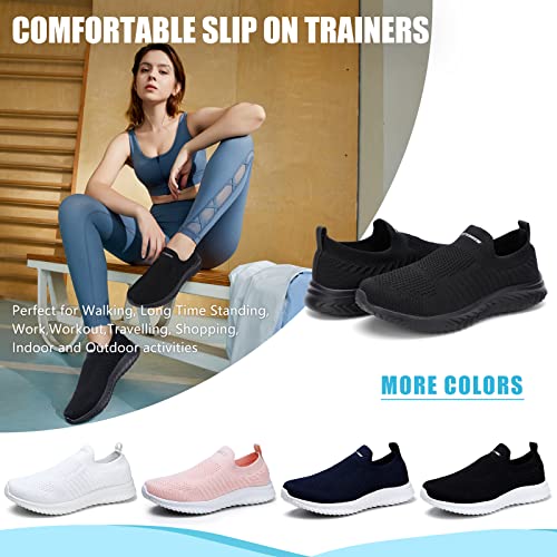 STQ Zapatillas de Deporte para Mujer Malla Transpirable Deslizante Running Trabajo Ligero Comodos Zapatos Sin Cordones Sneakers Todo Negras 38 EU