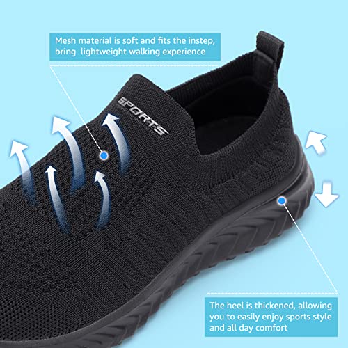 STQ Zapatillas de Deporte para Mujer Malla Transpirable Deslizante Running Trabajo Ligero Comodos Zapatos Sin Cordones Sneakers Todo Negras 38 EU