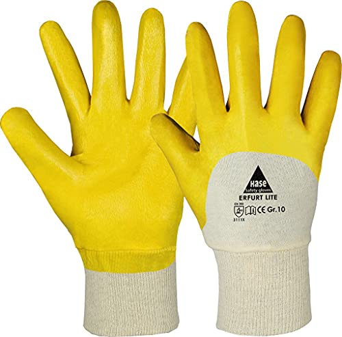 strongAnt - 12 pares - ERFURT Lite, guantes de trabajo parcialmente recubiertos de nitrilo amarillo con puños tejidos - Talla 9