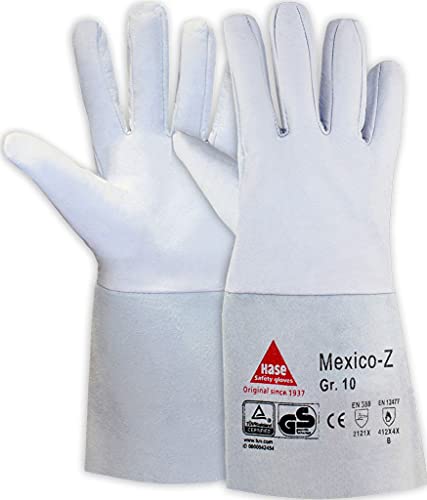 strongAnt Guantes para soldar MEXICO-Z fabricados en napa de cabra, TÜV GS, pulgar pulgar y puño de serraje vacuno - talla: 10