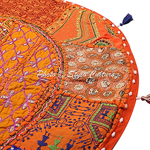 Stylo Culture Étnico Decorativo Ronda Bohemia Cojines De Suelo Sofá Cama Gigantes Patchwork Fundas De Cojin Navidad Naranja 80x80 cm Algodón Bordado Vintage Decoración del Hogar Funda De Almohada