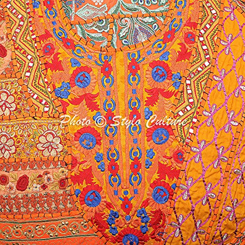 Stylo Culture Étnico Decorativo Ronda Bohemia Cojines De Suelo Sofá Cama Gigantes Patchwork Fundas De Cojin Navidad Naranja 80x80 cm Algodón Bordado Vintage Decoración del Hogar Funda De Almohada