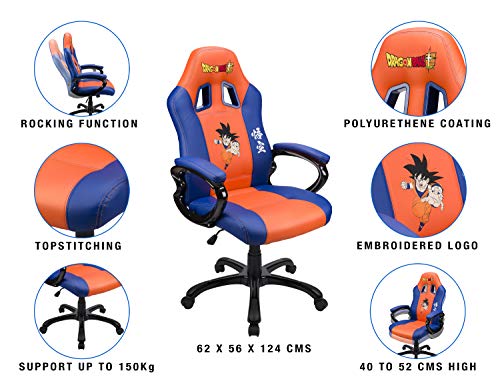 Subsonic - Asiento de Juego Sillón Gamer ergonómico, Silla Gaming giratoria de Oficina, con Licencia Oficial DBZ Dragon Ball Super San Goku, Naranja y Azul (PS4)