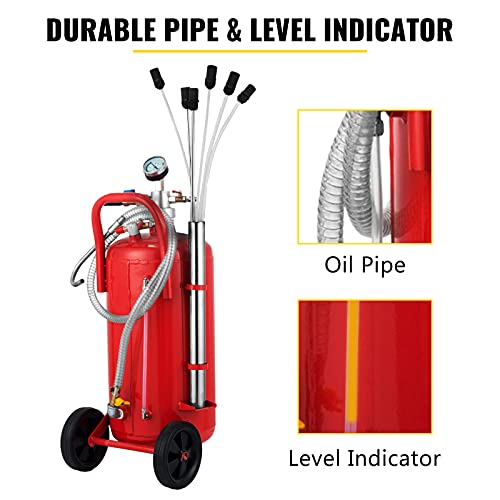 SucceBuy Bomba Extractora de Aceite 22,7 L Consumo de Aire 200 L/min Extractor de Aceite Neumático 8-10 bar con Asa Portátil y Ruedas Extractor Aceite para Automóvil/Motocicleta/Barco/Caravana