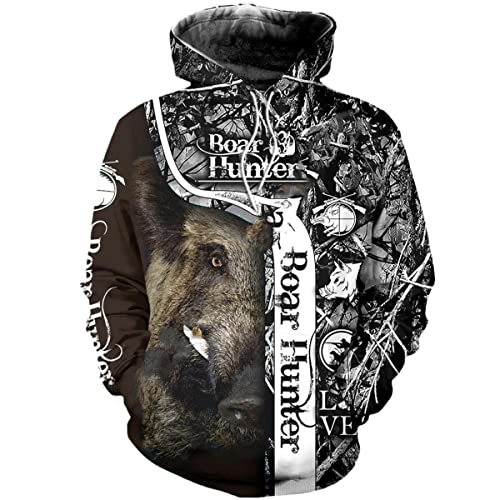 Sudadera con capucha de otoño Jabalí Hunter Camo Negro 3D Impresión Hombres Sudadera Unisex Streetwear Zip Pullover, Sudaderas con capucha, 3XL