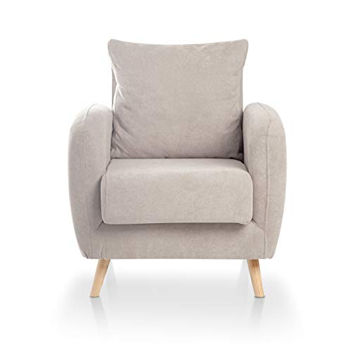 SuenosZzz- Sillon CIES butacas para Dormitorio Nórdica. Sillón tapizado Acualine Antimanchas, Color Beige Rio 5. Nordica Individual de una Plaza, COJIN Incorporado. Comedor o Dormitorio…