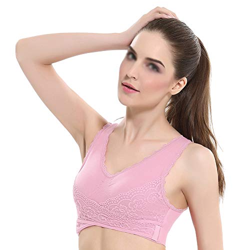 Sujetador Deportivo con Encaje para Mujer Sin Aros Sujetador para Yoga Fitness Pink S