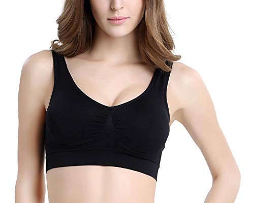 Sujetador Top Deportivo para Mujer De Medio Impacto Sin Aros con Copa Relleno Separable Y Transpirable Negro 2XL