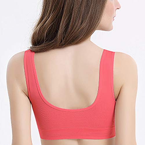 Sujetador Top Deportivo para Mujer De Medio Impacto Sin Aros con Copa Relleno Separable Y Transpirable Sandía Roja 3XL