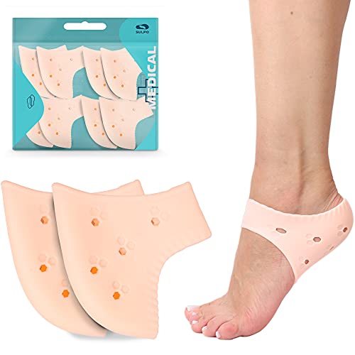 SULPO Pack de 4 pares - Taloneras de Silicona - Cómodas Taloneras con Orificio de Ventilación - Almohadillas Flexibles para Prevenir Grietas en Talones, Callos y Dolor - Talla Única