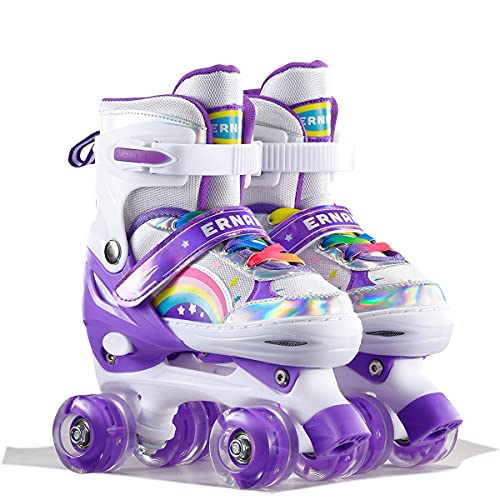 Sumber Patines para Niñas y Niños: Patines de Doble Tamaño Ajustables, Patines en Línea con 8 Ruedas Iluminadas, Protección Completa para Juegos de Interior y Exterior(Púrpura-M)…