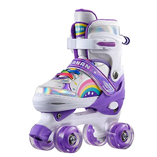 Sumber Patines para Niñas y Niños: Patines de Doble Tamaño Ajustables, Patines en Línea con 8 Ruedas Iluminadas, Protección Completa para Juegos de Interior y Exterior(Púrpura-M)…