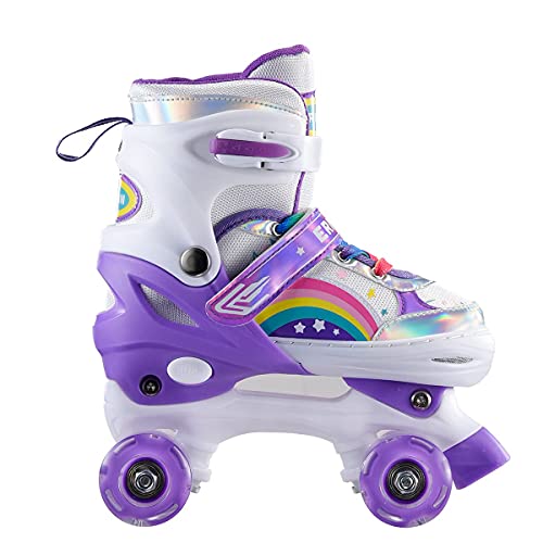 Sumber Patines para Niñas y Niños: Patines de Doble Tamaño Ajustables, Patines en Línea con 8 Ruedas Iluminadas, Protección Completa para Juegos de Interior y Exterior(Púrpura-M)…