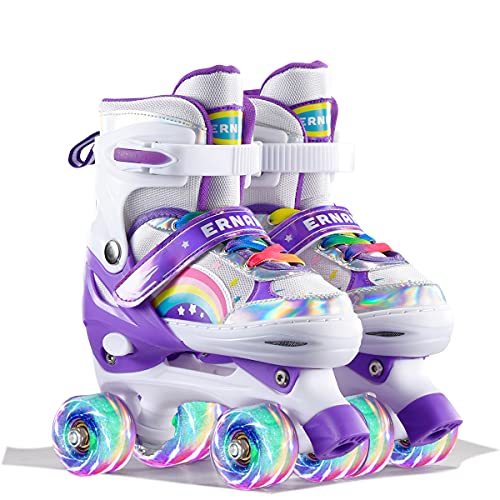 Sumber Patines para Niñas y Niños: Patines de Doble Tamaño Ajustables, Patines en Línea con 8 Ruedas Iluminadas, Protección Completa para Juegos de Interior y Exterior(Púrpura-M)…