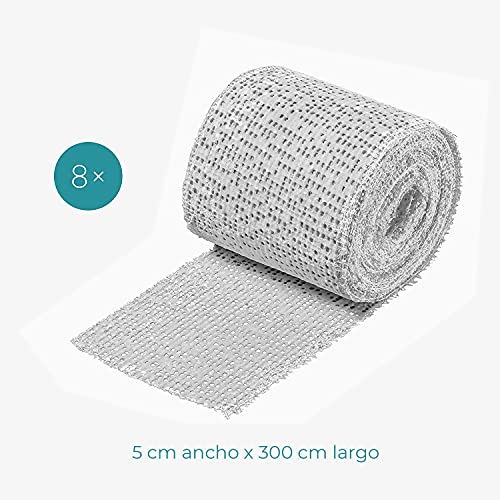 SUMEDTEC 8x Vendas de yeso para manualidades - Venda de 5 x 300 CM de escayola para hacer moldes de cara cuerpo torso barriga embarazada - Blanco