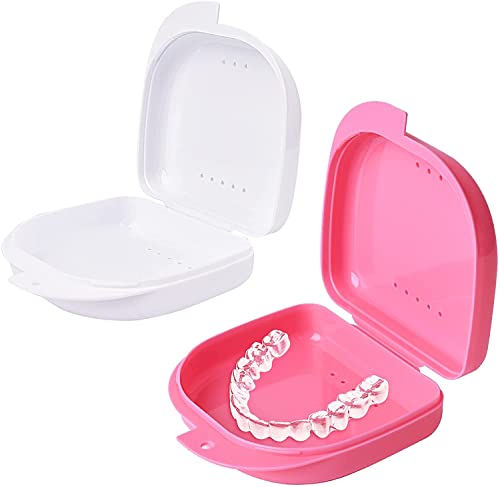 SUNSBELL Caja de retenedor, Caja de almacenamiento de dentadura, Estuche protector bucal con orificio de aire, Caja contenedor de dentadura, Seco y transpirable-Blanco