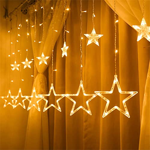 Sunshine smile 138 LED 2m 12 piezas Estrellas Hadas Luces,Cadena de Luces LED,LED Cortina Cadena Luces, LED Luces Decorativas, Luces de Hadas,Navidad,Fiesta, Boda, balcón, decoración (H)