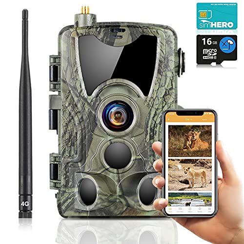 SUNTEKCAM 4G 30MP Cámara de Caza Nocturna 4K Video en Tiempo Real del teléfono móvil con App Gratis Cámara de Fototrampeo con Tarjeta de Flujo Visión IR LED Invisibles Caza de Fauna