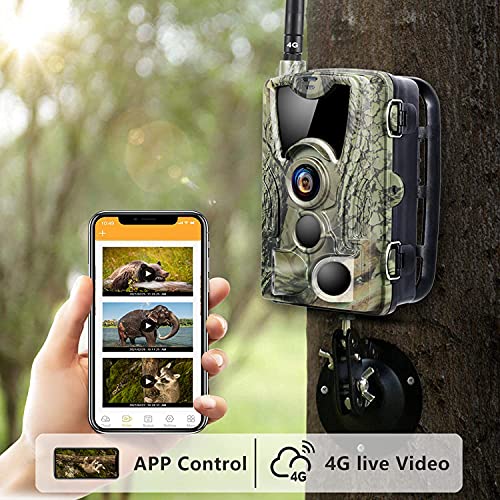 SUNTEKCAM 4G 30MP Cámara de Caza Nocturna 4K Video en Tiempo Real del teléfono móvil con App Gratis Cámara de Fototrampeo con Tarjeta de Flujo Visión IR LED Invisibles Caza de Fauna