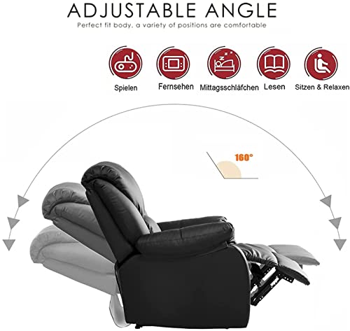 SUNWEII Sillón de TV, sillón de relajación con función reclinable, sillón de relajación con Respaldo Alto, sillón reclinable, sofá de Cuero Artificial, sillón de relajación, Mecedora,Black-2pcs